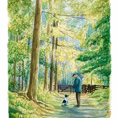 Man Walking Dog | Watercolor Print